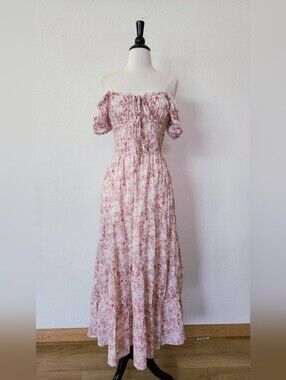 Off-Shoulder Pink Floral Maxi Dress